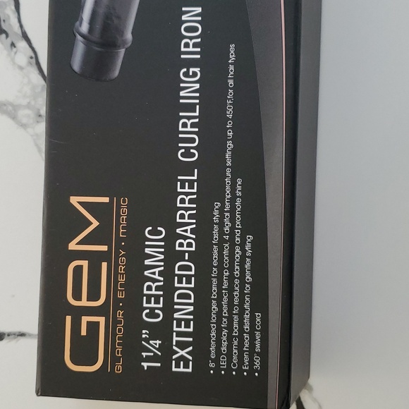 Gem 1 ¼" Ceramic Extended Barrel Curling Iron Dual Voltage NIB - Picture 7 of 12